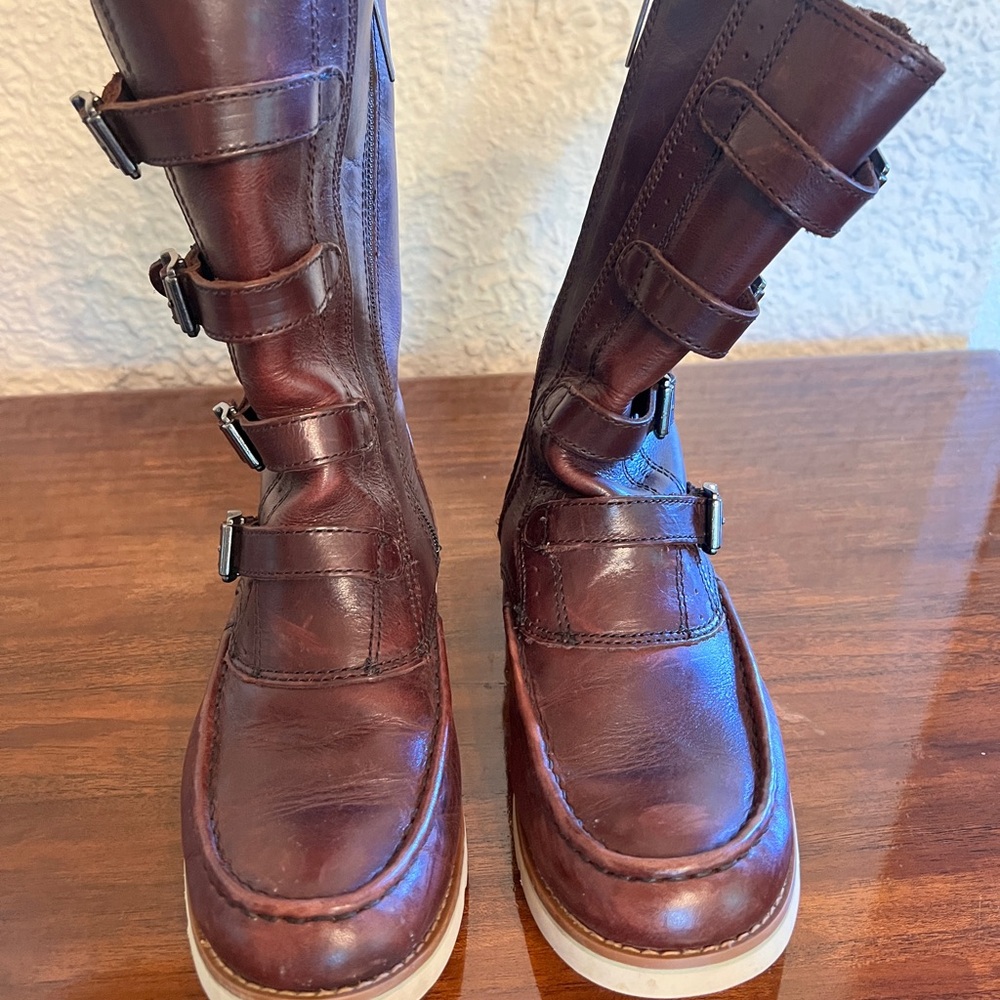 Brown Leather Zipper & Buckle Boots - Picture 2 of 5